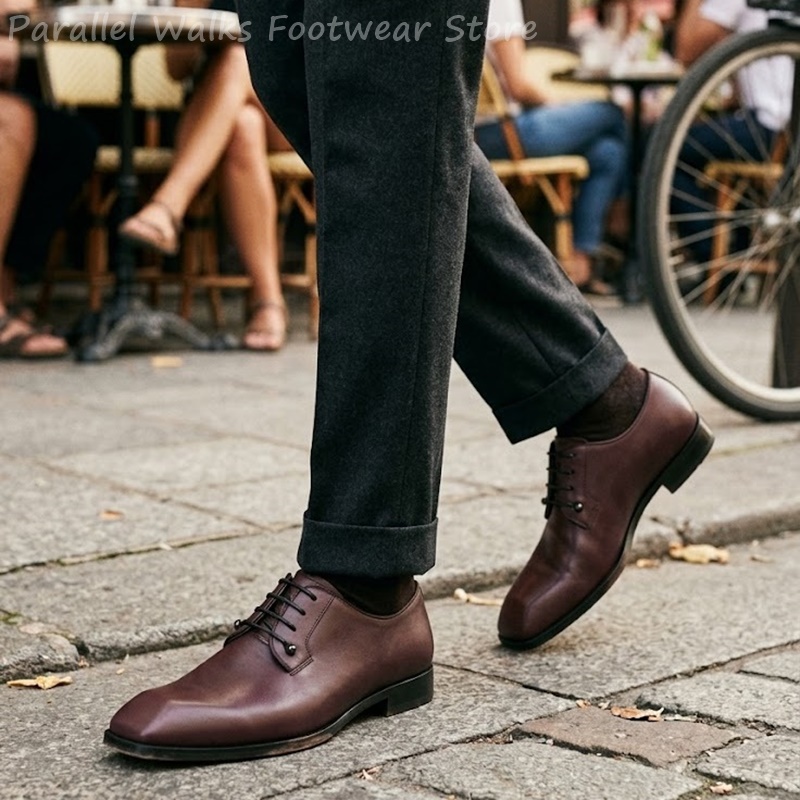 Men'S Shoes Smart - Erkek Koyu Kahverengi Deri Derby Ayakkabıları